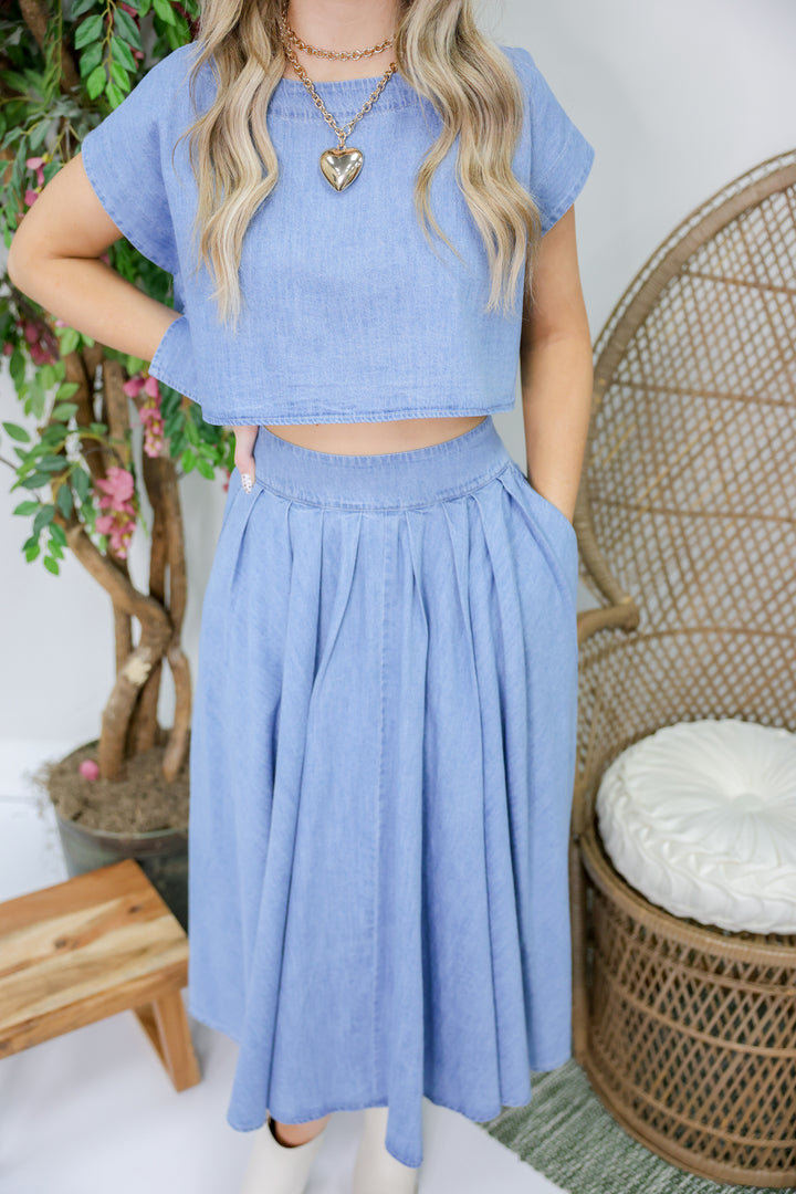 Darling Denim Midi Skirt Set