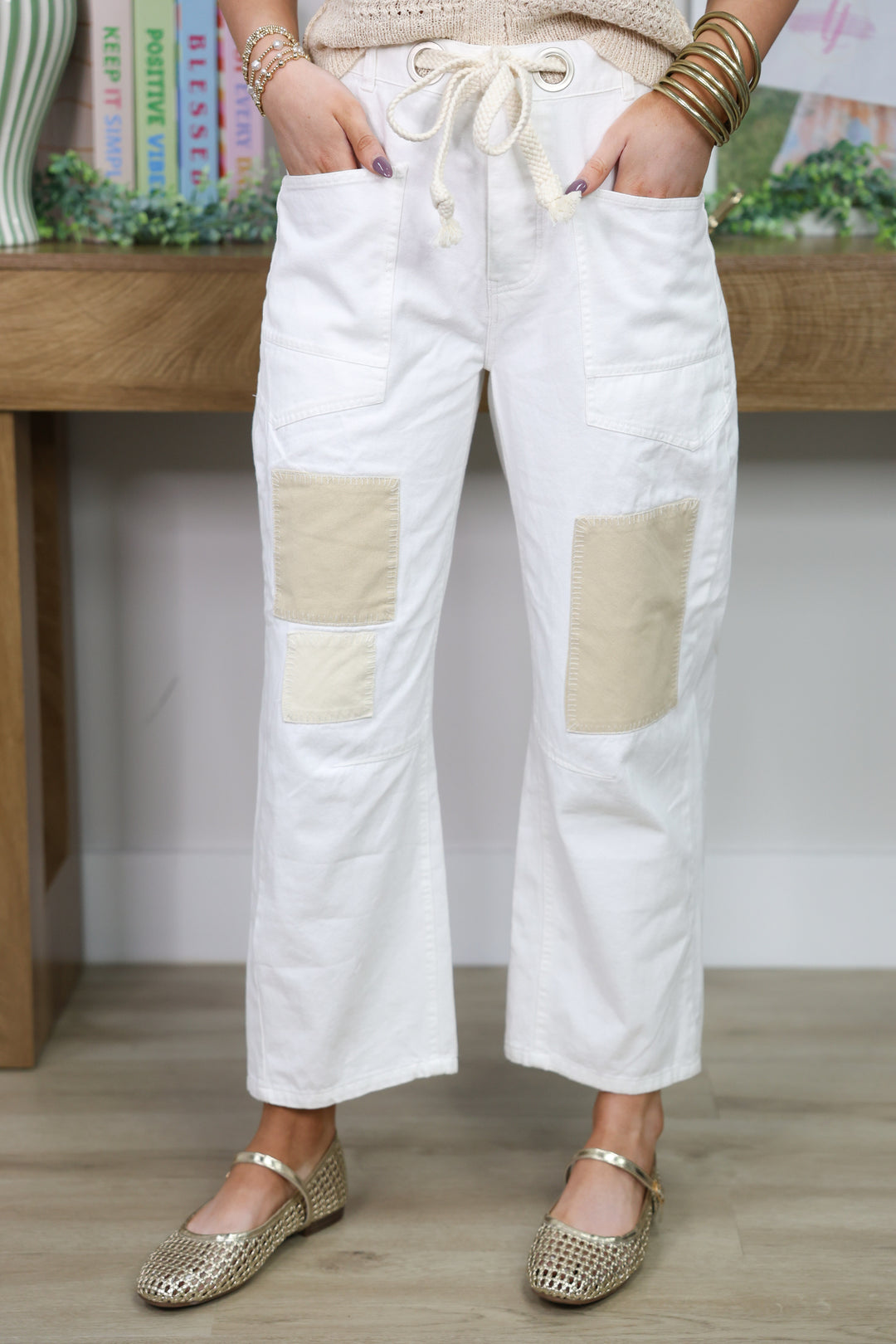 Tan Patched Off White Barrel Pants