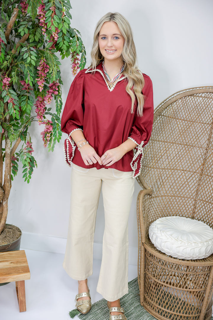 Sara Stitch Detail Top "Garnet"