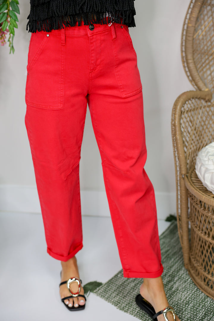 Risen - High Rise Ankle Cuffed Barrel Pants "Scarlet"