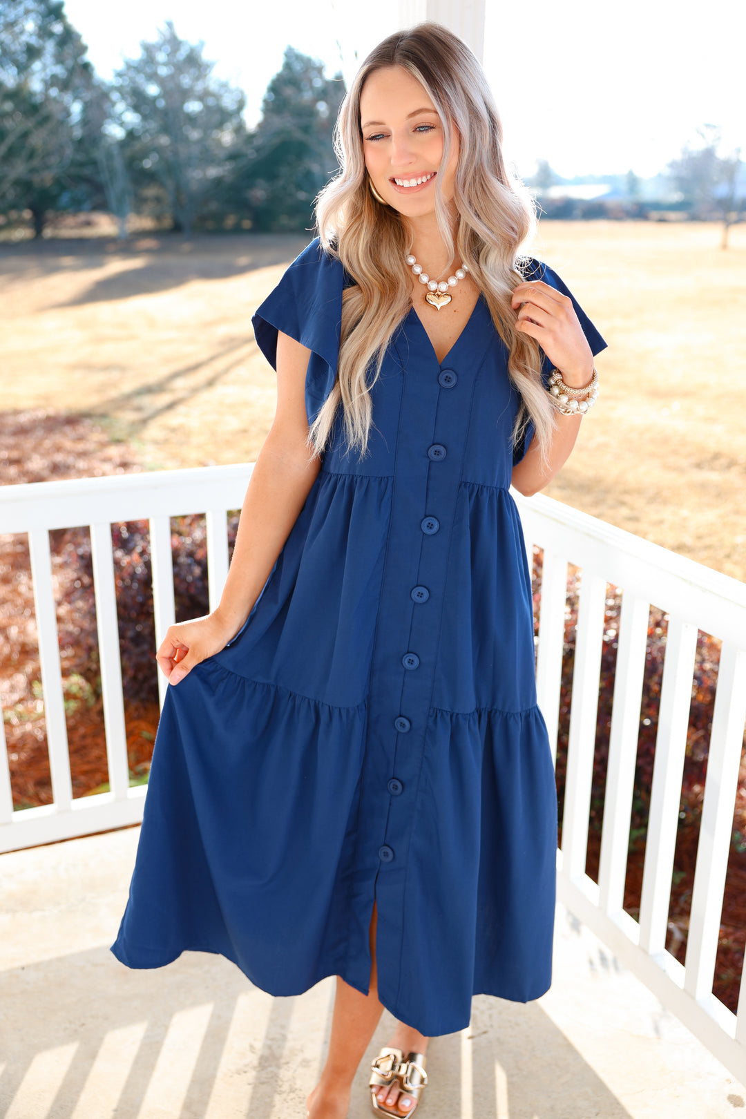 Nelly Navy Button Dress