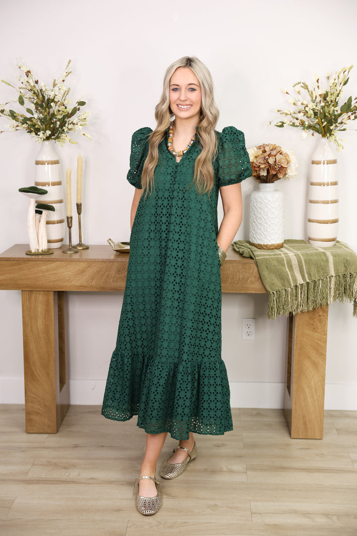 The Everlasting Eyelet Dress "H Green" Small
