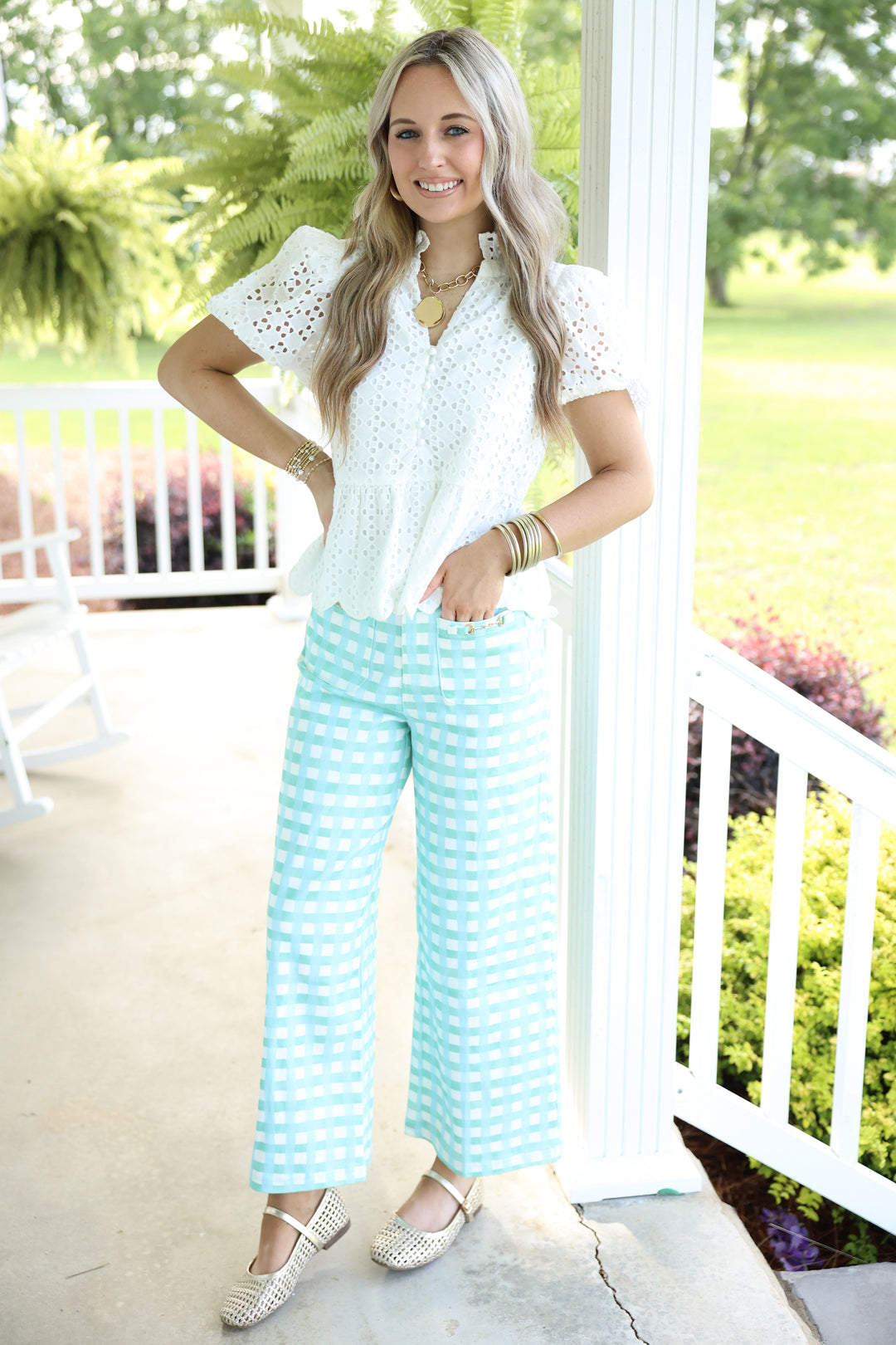 Plaid Front Pocket Detail Pants "Mint Combo"