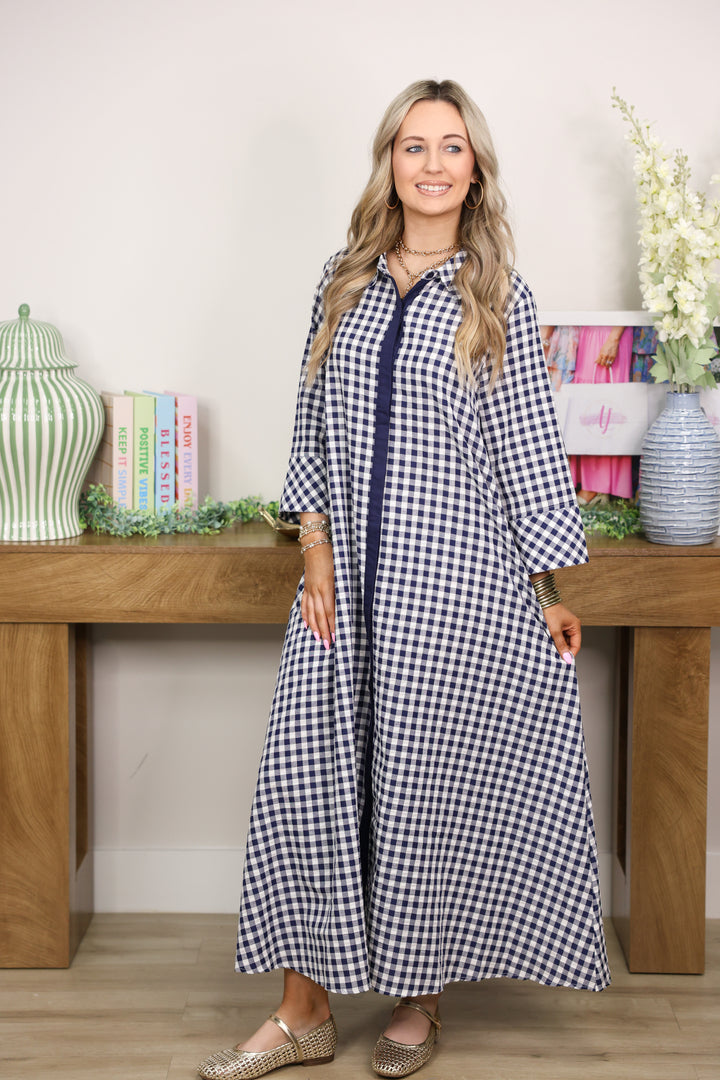 Merciful Gingham Dress "Navy"