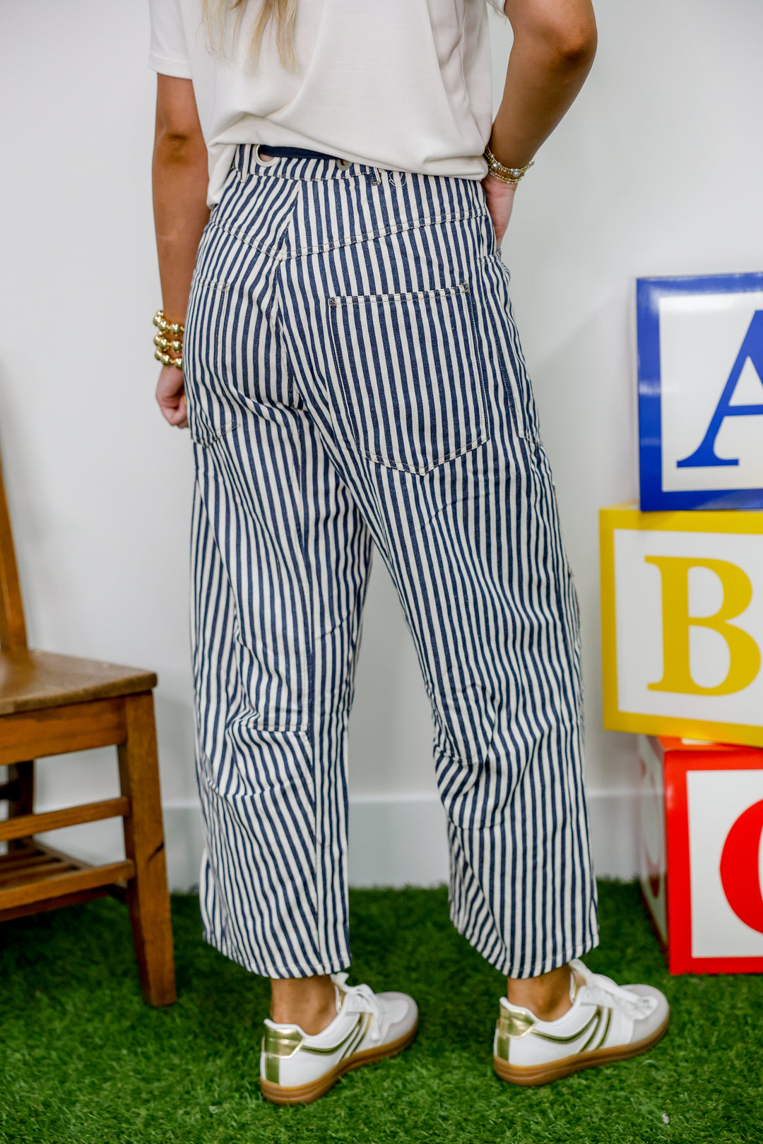 Striped Barrel Pants "Midnight Navy"