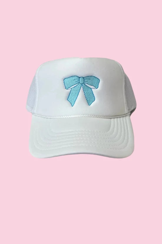 Blue Bow Trucker Hat "White"