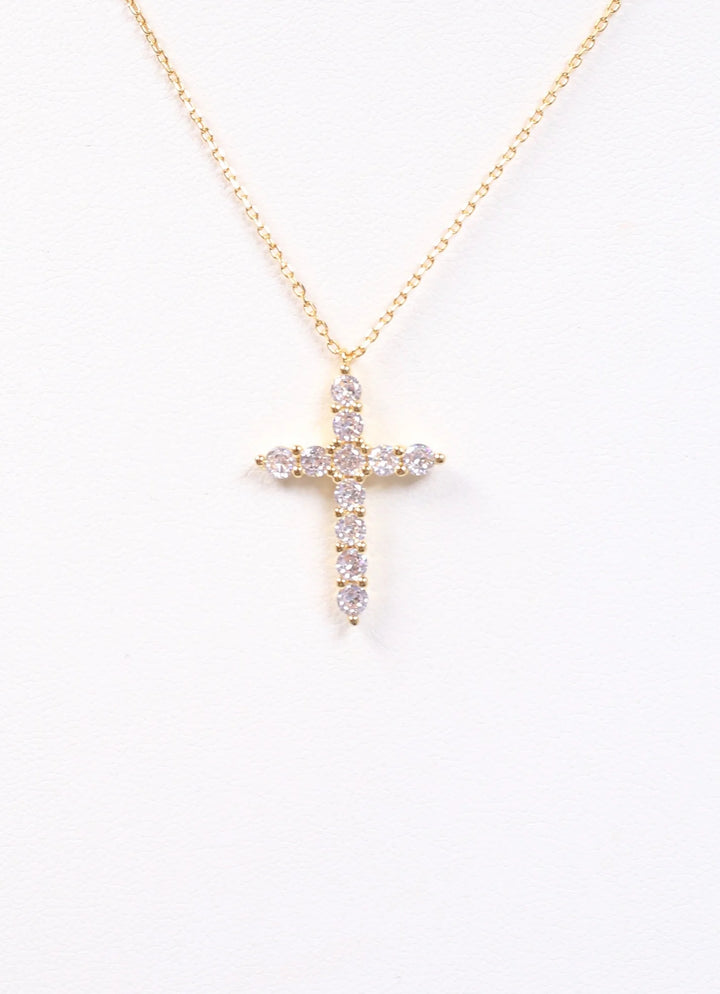 Caroline Hill - Valencourt CZ Cross Necklace - Gold
