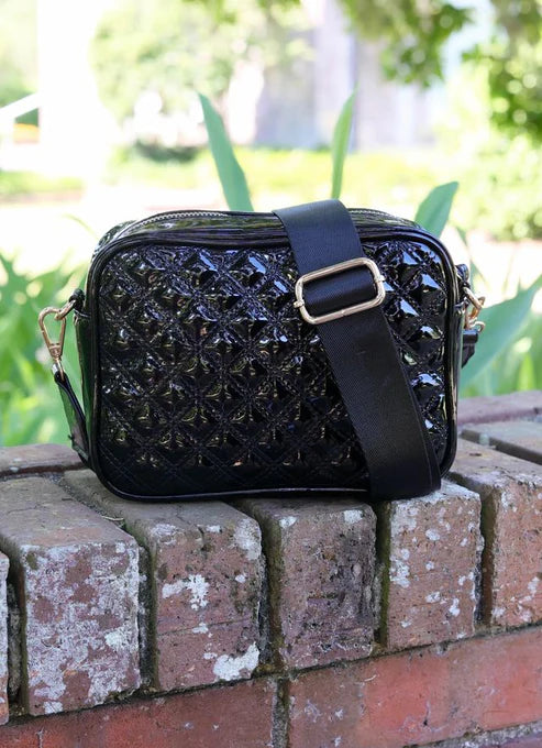 Caroline Hill - Campbell Camera Crossbody "Black Patent SQ"