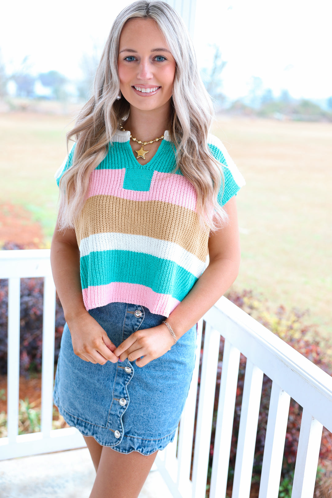 Stripe Sleeveless Top "Jade/Blush/Mango"