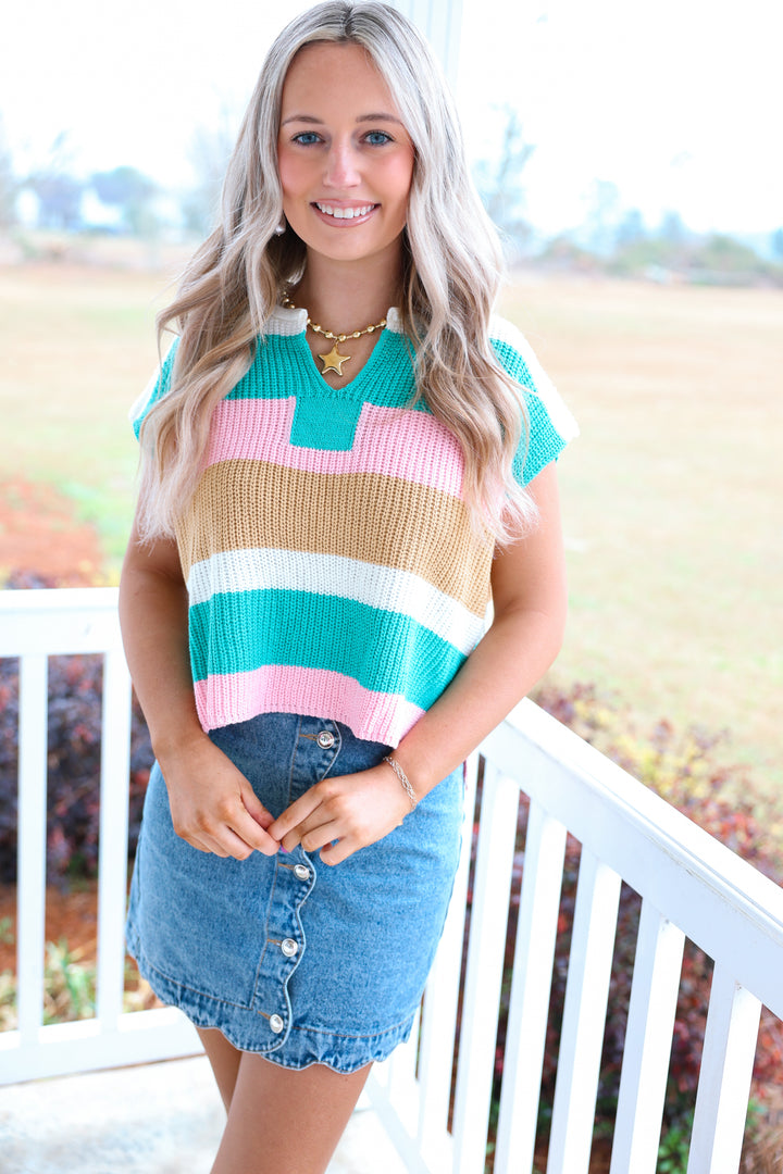 Stripe Sleeveless Top "Jade/Blush/Mango"