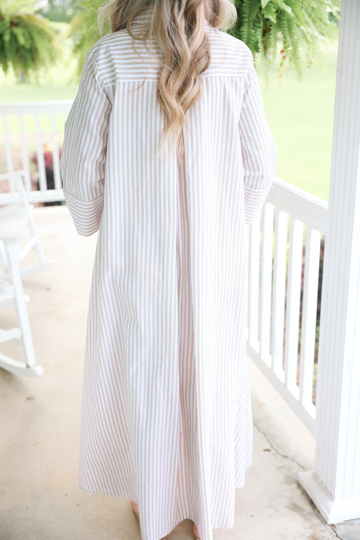 Striped Maxi Shirt Dress "Tan"