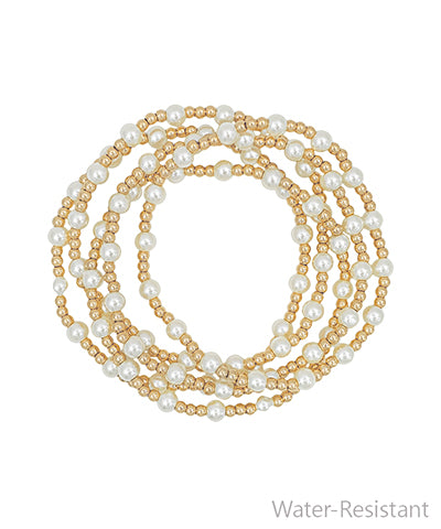5 Set Pearl Bracelet "Gold/Cream"