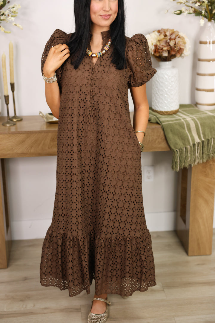 The Everlasting Eyelet Dress "Brown"