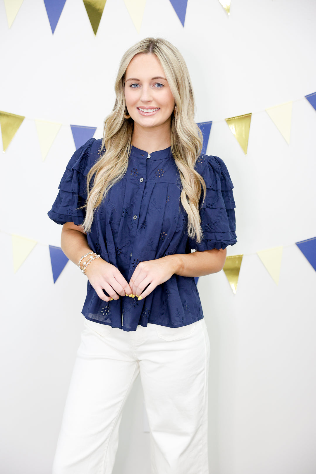 Full on Fabulous Top "Navy Eyelet"