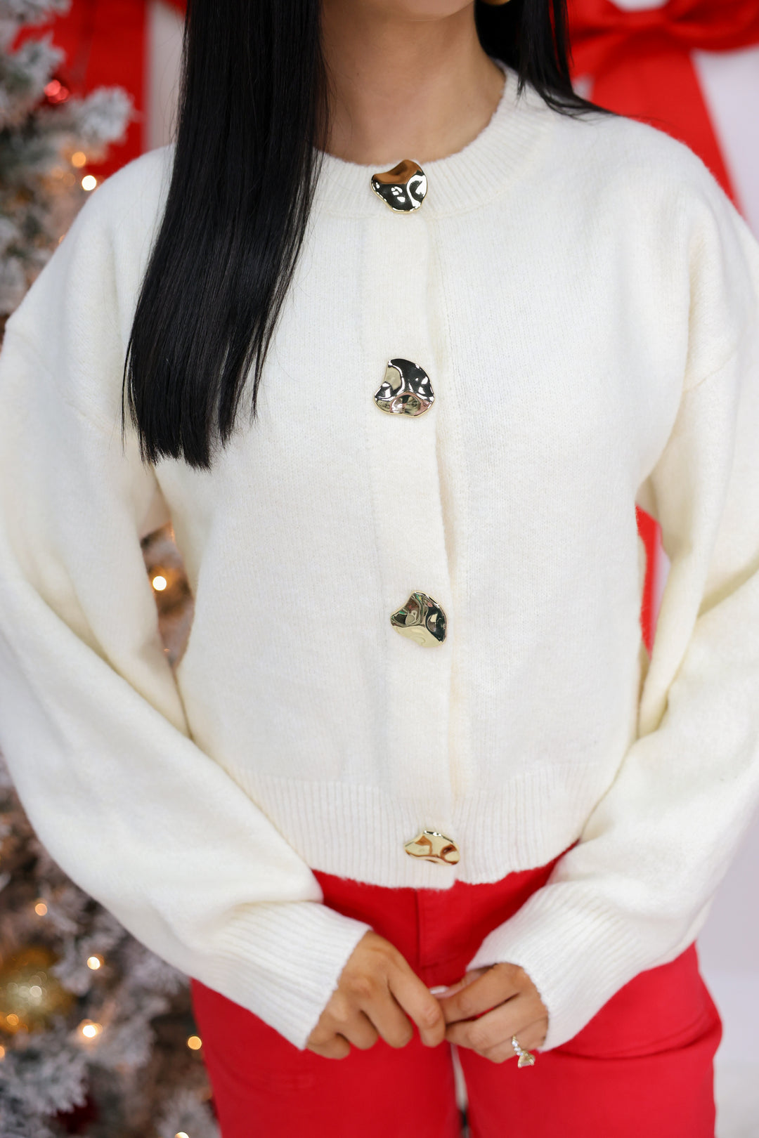 Gold Button Down Cardigan "Cream"