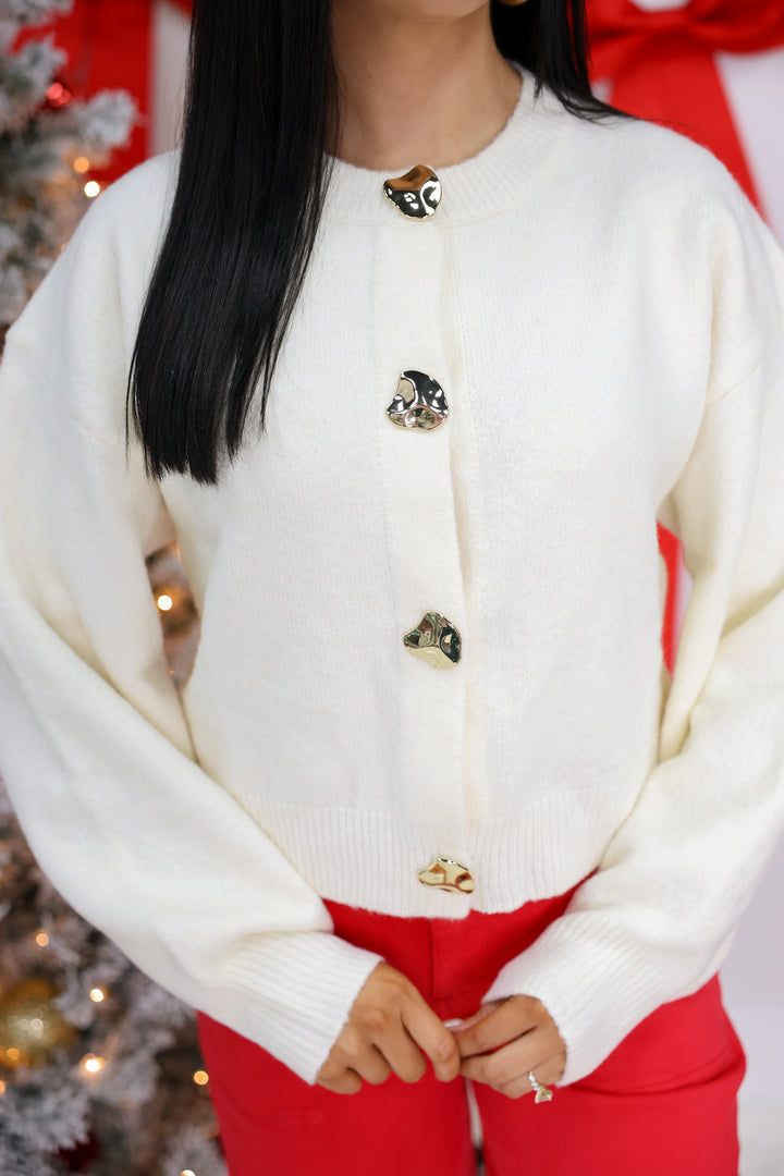 Gold Button Down Cardigan "Cream"