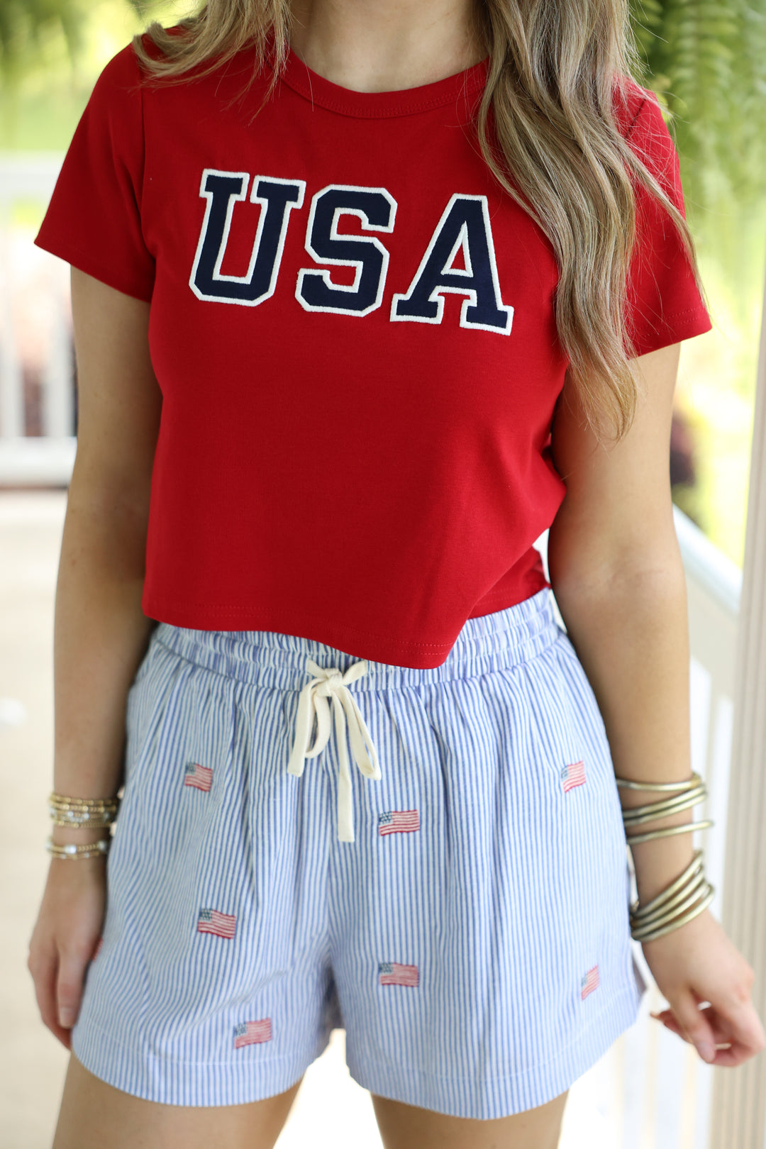 "USA" Short Sleeve Round Neck Baby Tee "Red"