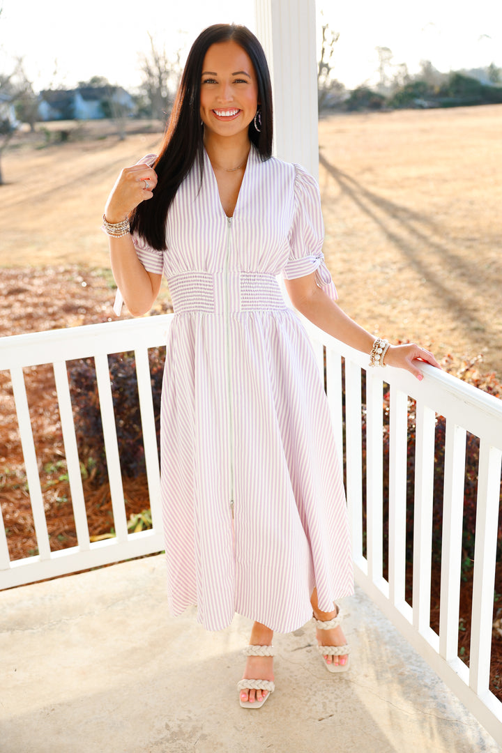 Giddy Gracious Striped Zipper Dress "Lavender"