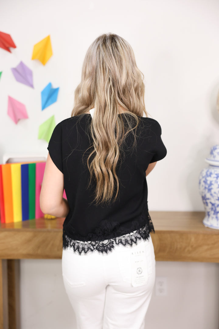 Solid Lace Detail Top "Black"