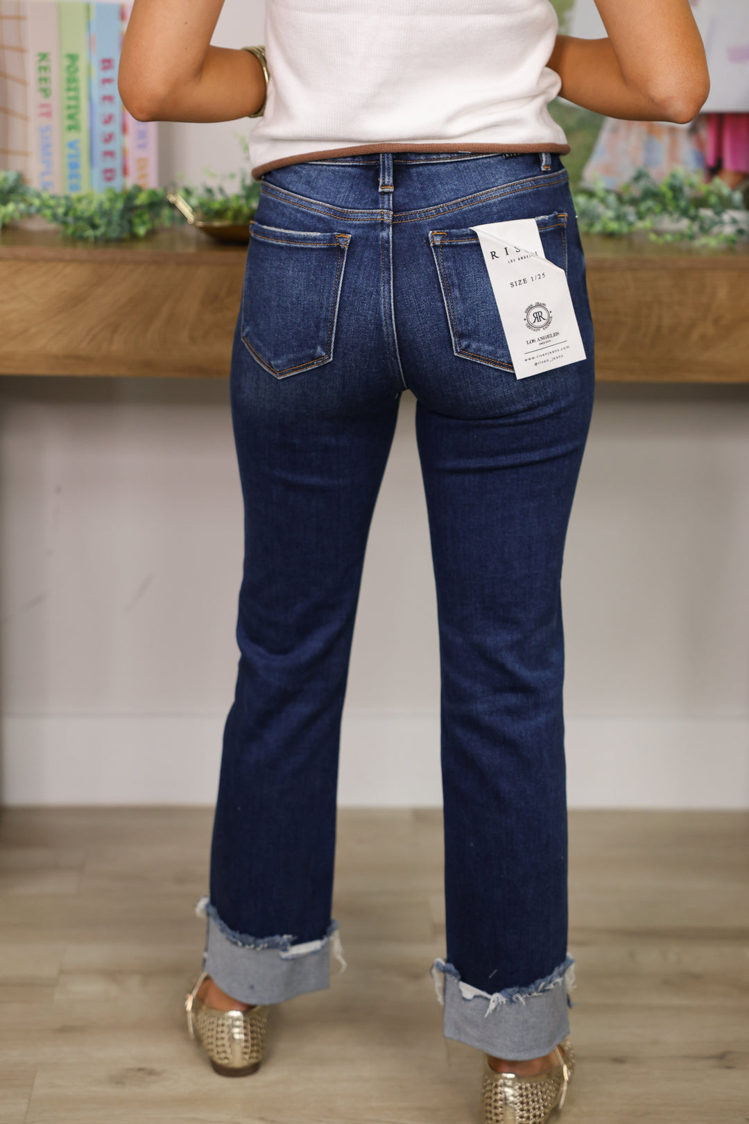 Risen - TC High Rise Crop Straight Cuffed Jeans "Dark"