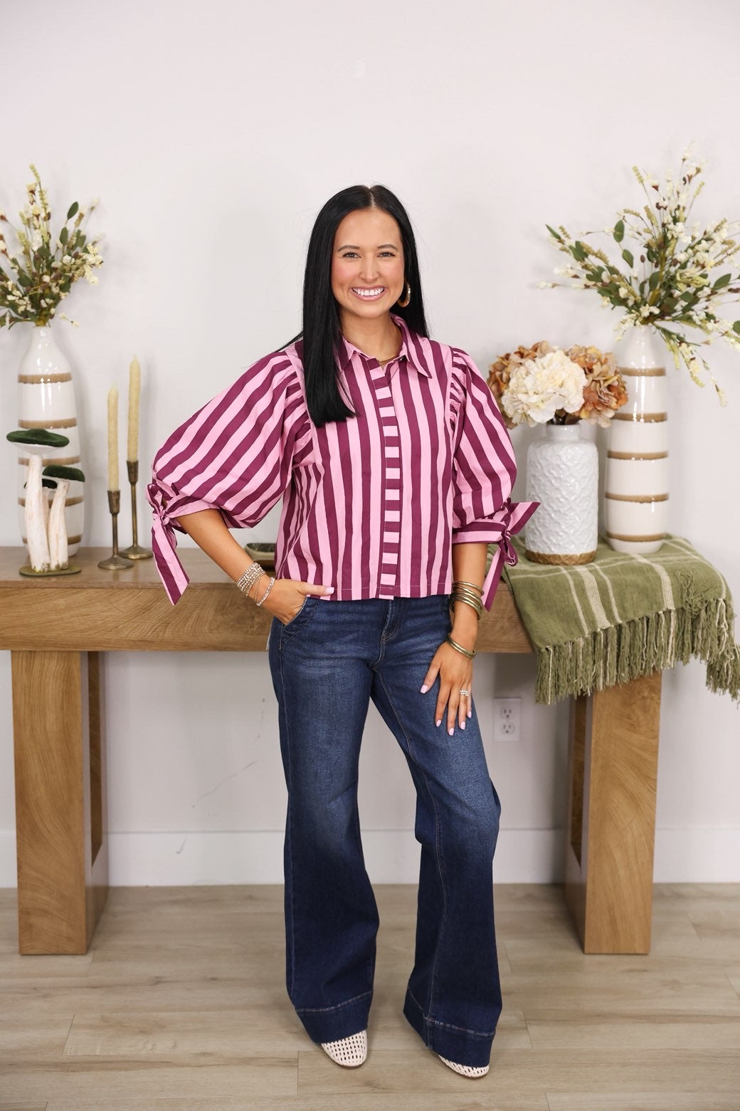 Sunny Side Stripe Top "Pink Wine"