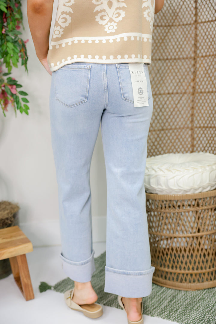 Risen - TC-High Rise Ankle Wide-Cuffed Jeans "Light Denim"