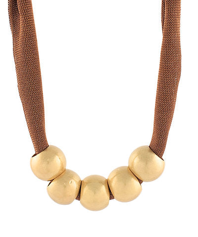Bandana Mesh Fabric Necklace "Brown/Gold"