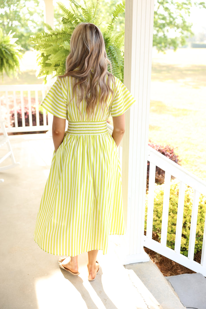 Gracious Stripes Zipper Midi Dress "Lime"