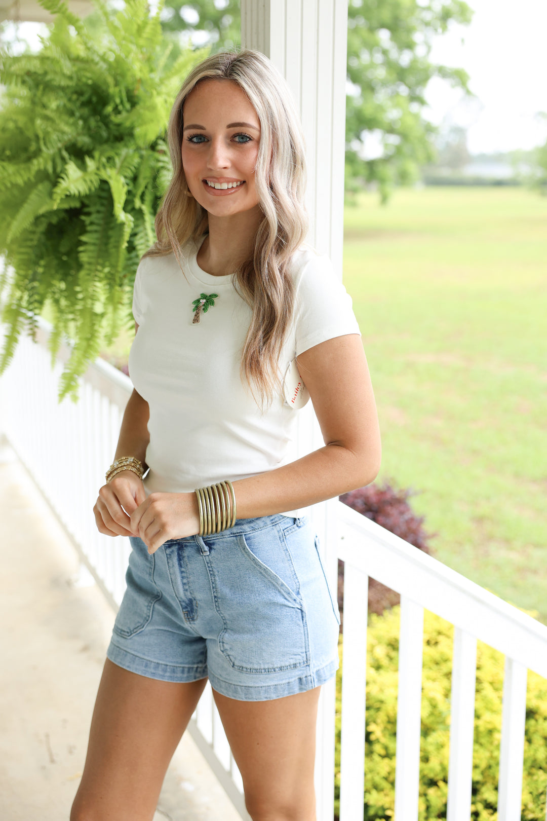 Palm Embroidery Baby Tee "Off White"