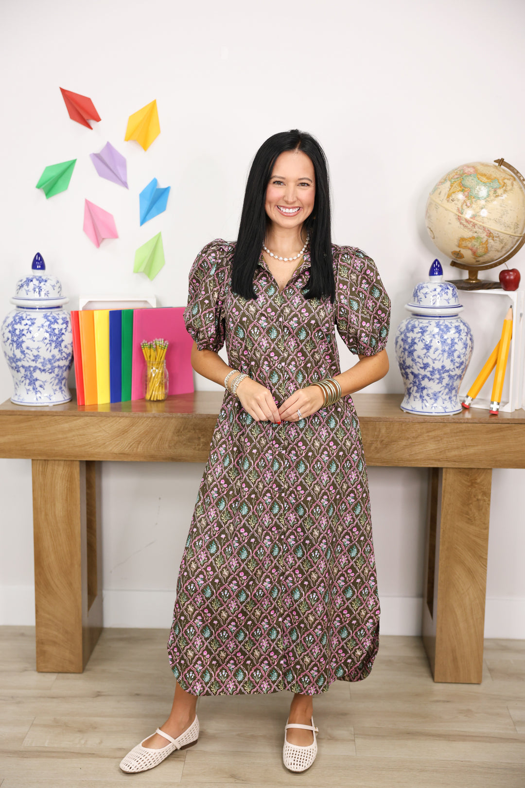 Timeless Bloom Midi Dress "Brown"