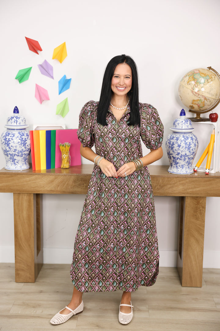Timeless Bloom Midi Dress "Brown"