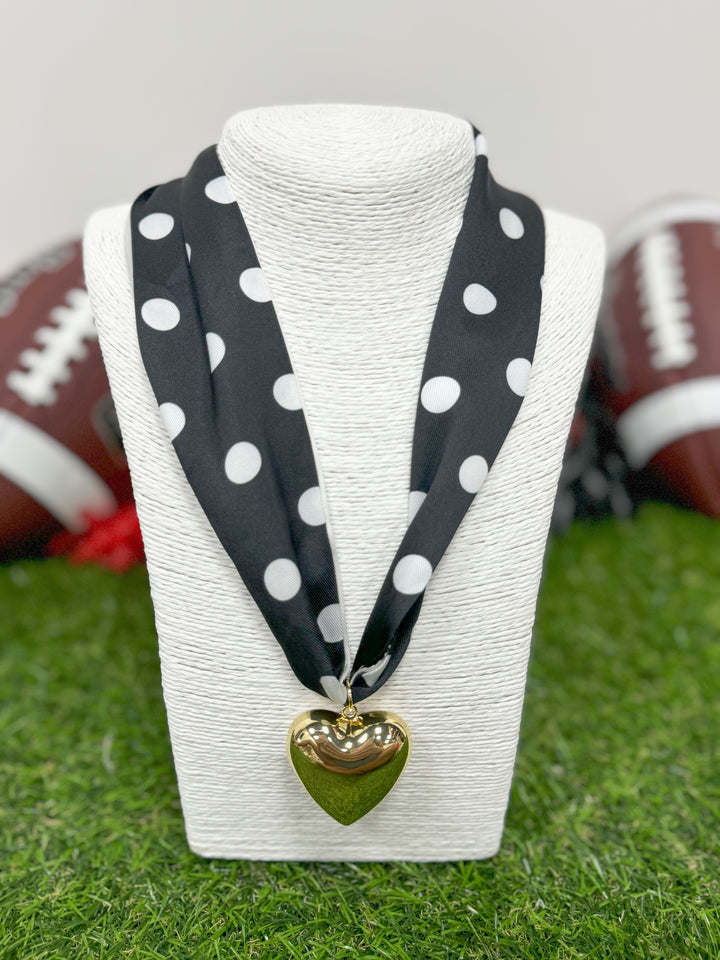 Hart Designs Jewelry - Black/White Polka Dot Scarf Necklace "Gold Heart"