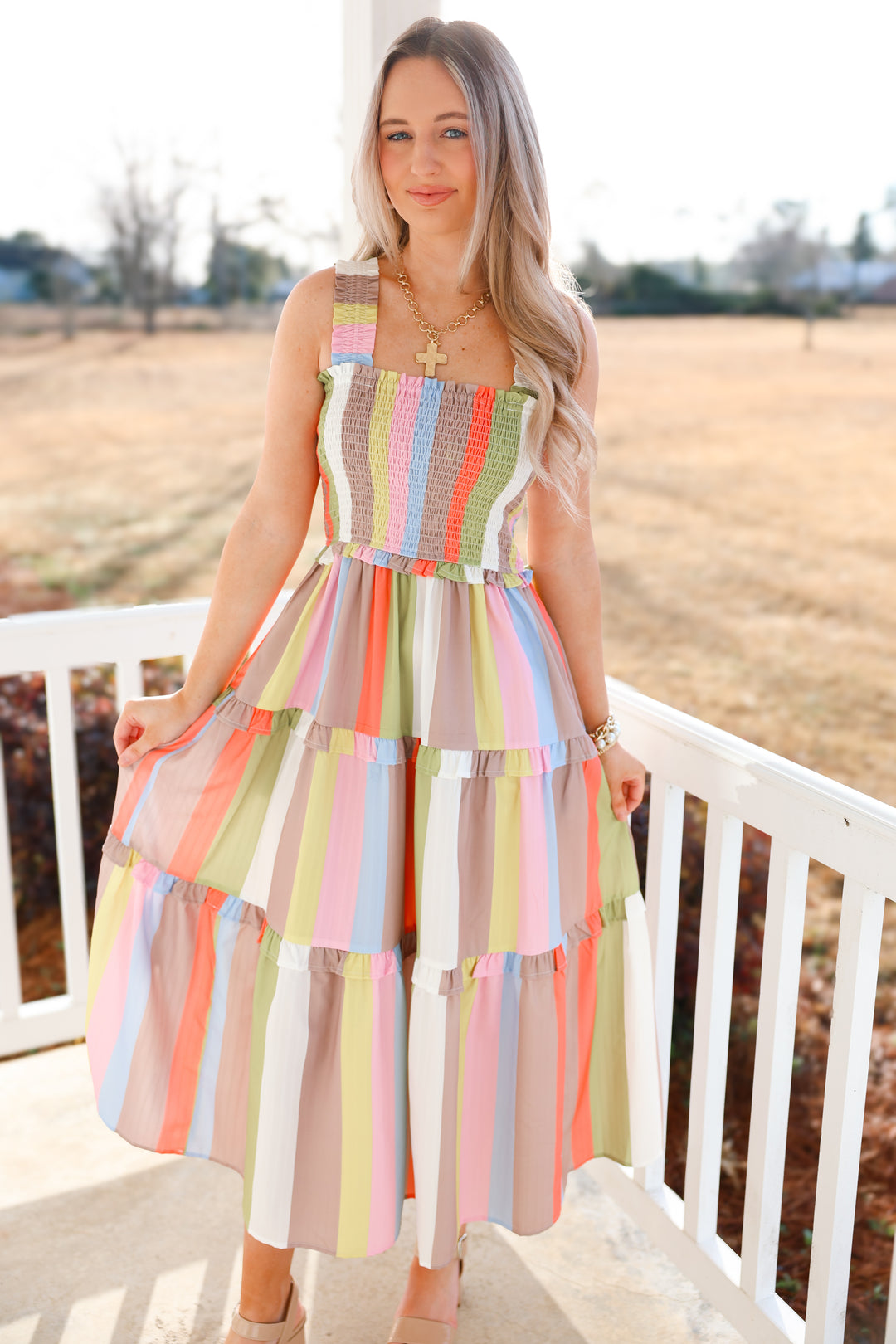 Sassy Striped Midi Dress "Pastel Multi"