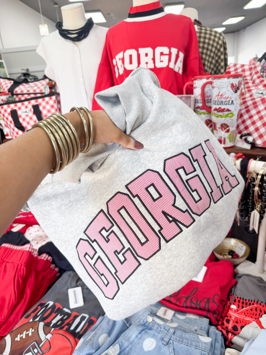 "GEORGIA" Embroidered Mock Neck Sweatshirt "Red/White"