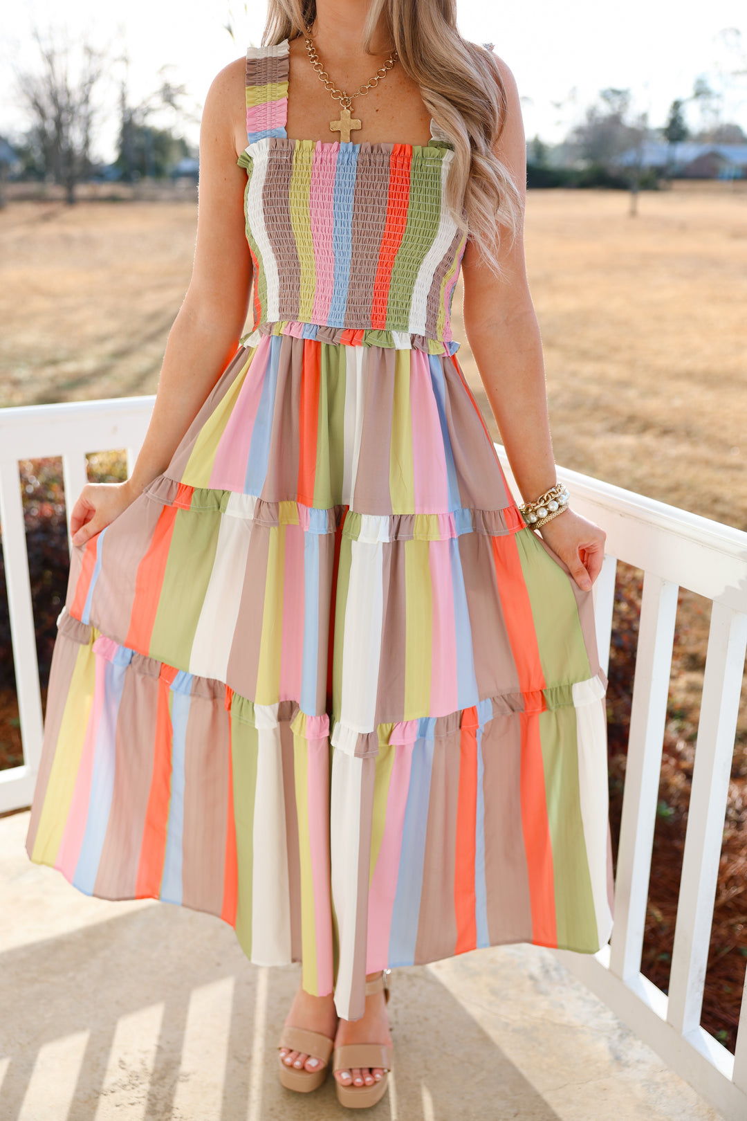 Sassy Striped Midi Dress "Pastel Multi"