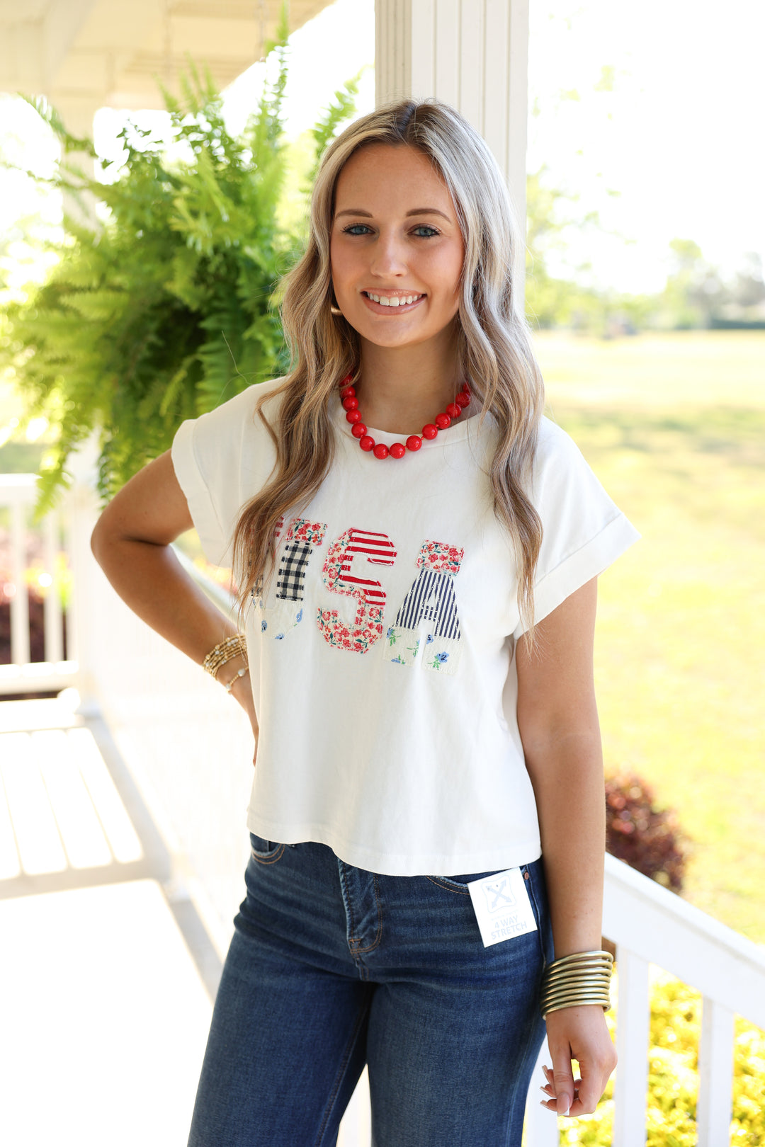 USA Floral Patchwork Top "White"
