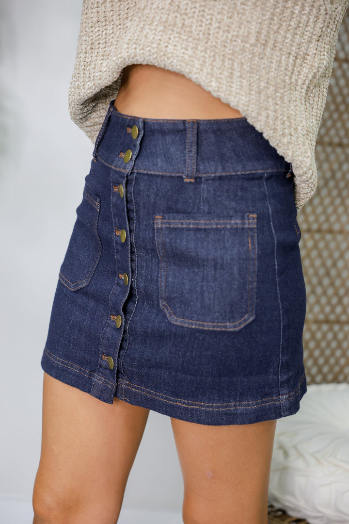 Soft Washed Button Down Mini Denim Skirt
