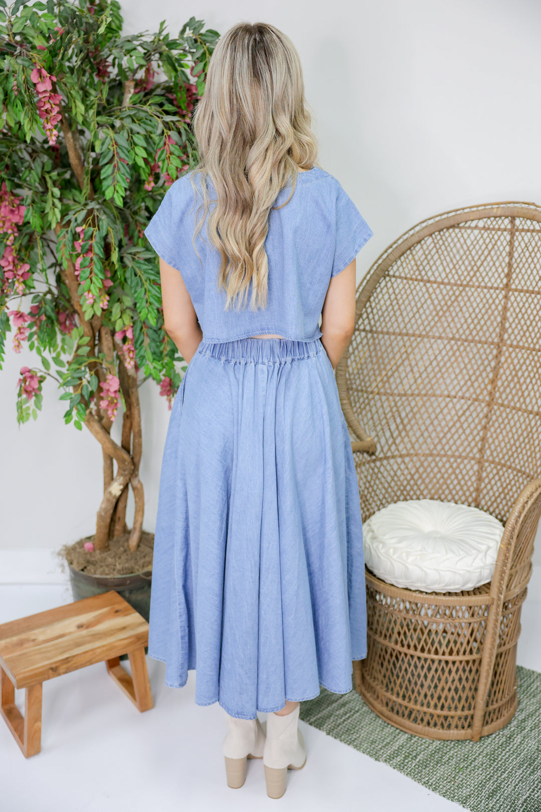 Darling Denim Midi Skirt Set