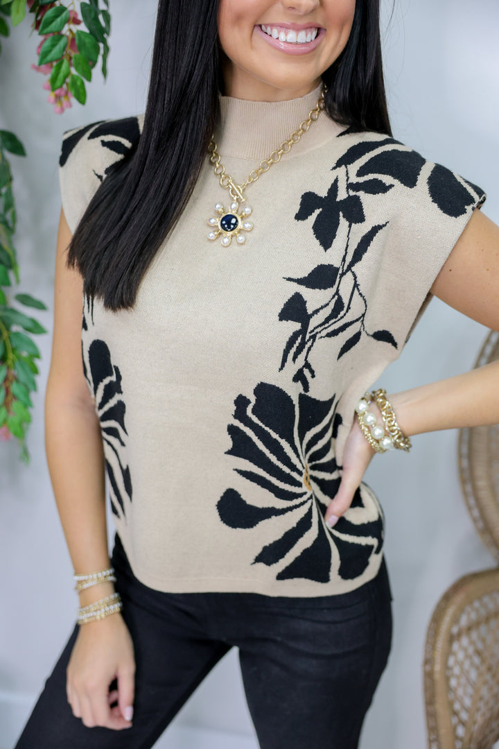 Floral Fantasy Sleeveless Sweater Top