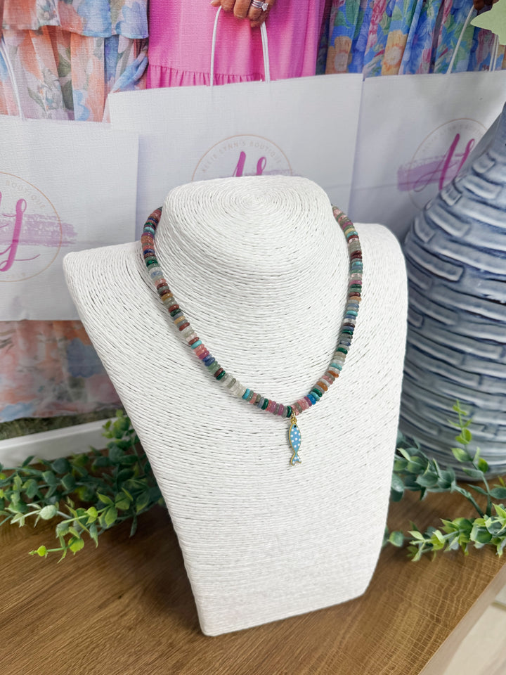 Hart Designs Jewelry - Multi Beaded Necklace "Polka Dot Fish Charm"