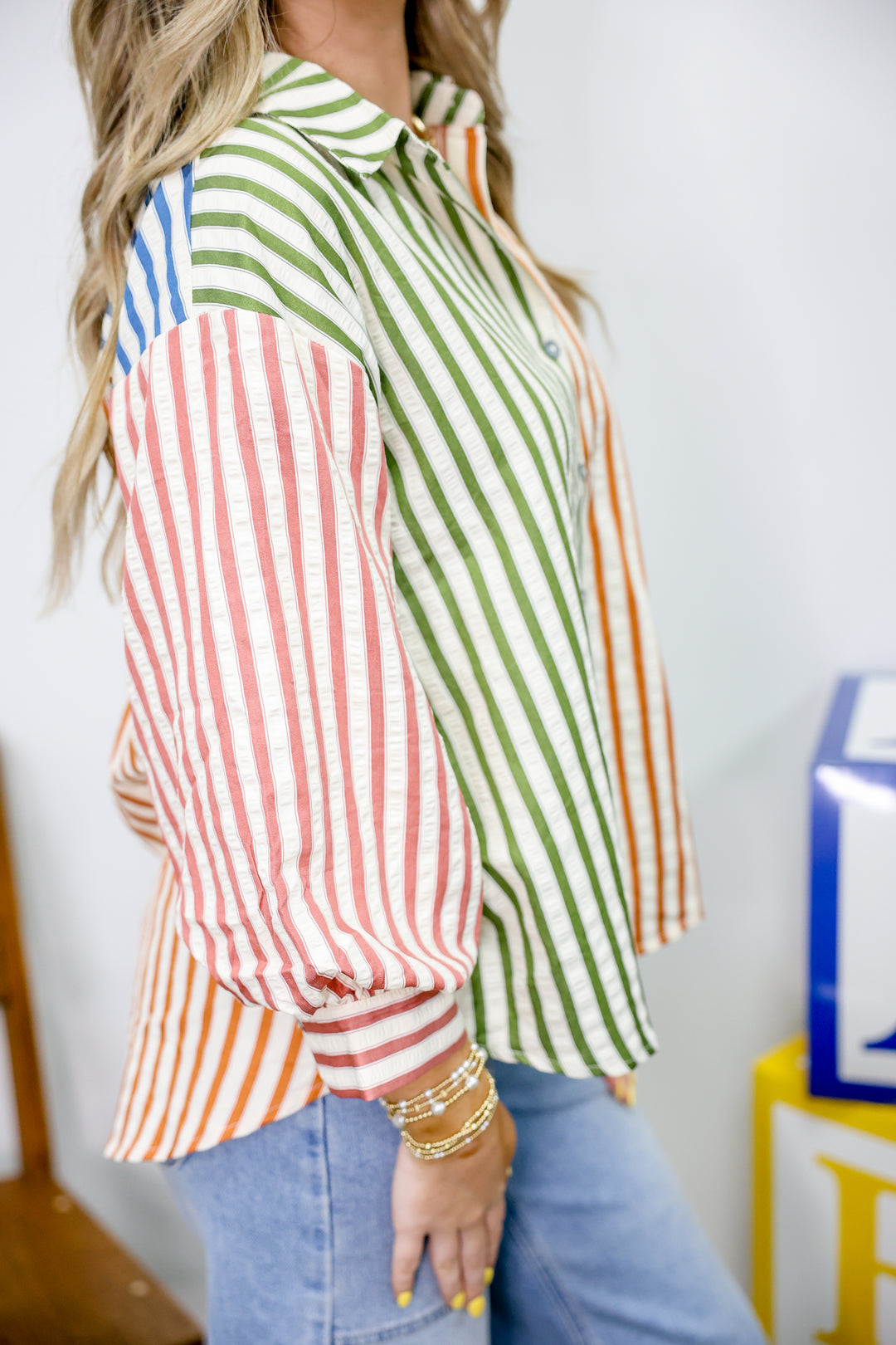 Fall Striped Blouse "Olive Combo"