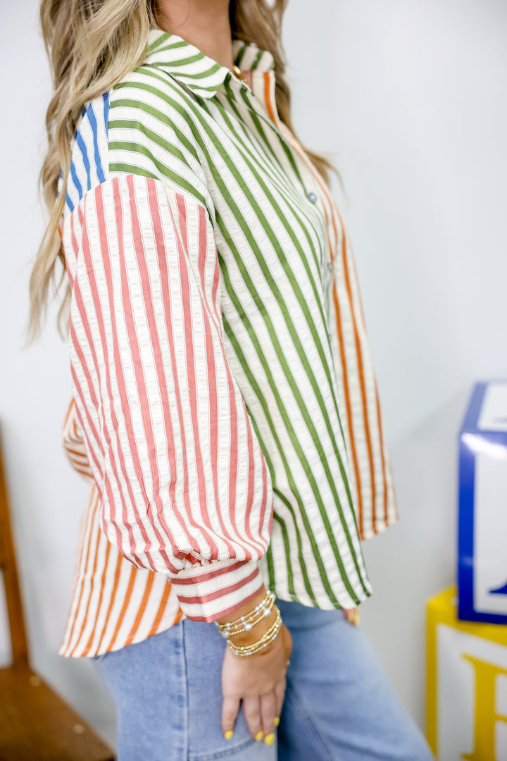 Fall Striped Blouse "Olive Combo"