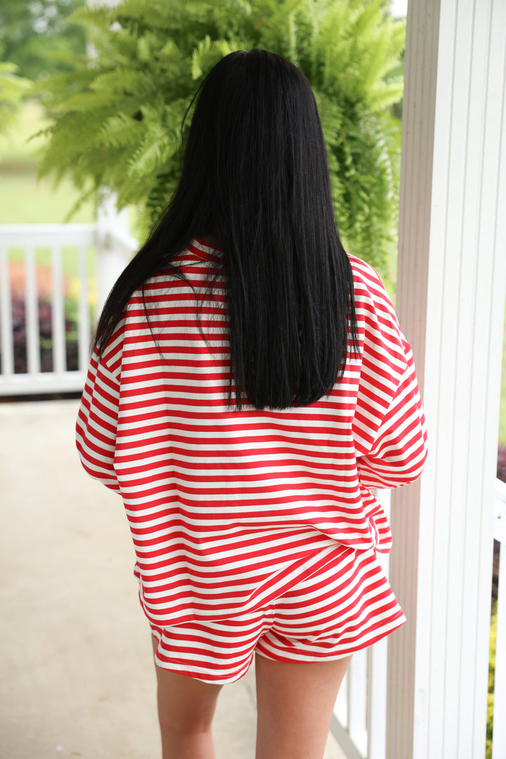 'American Girl' Long Sleeve Top & Shorts Set "Red/White"