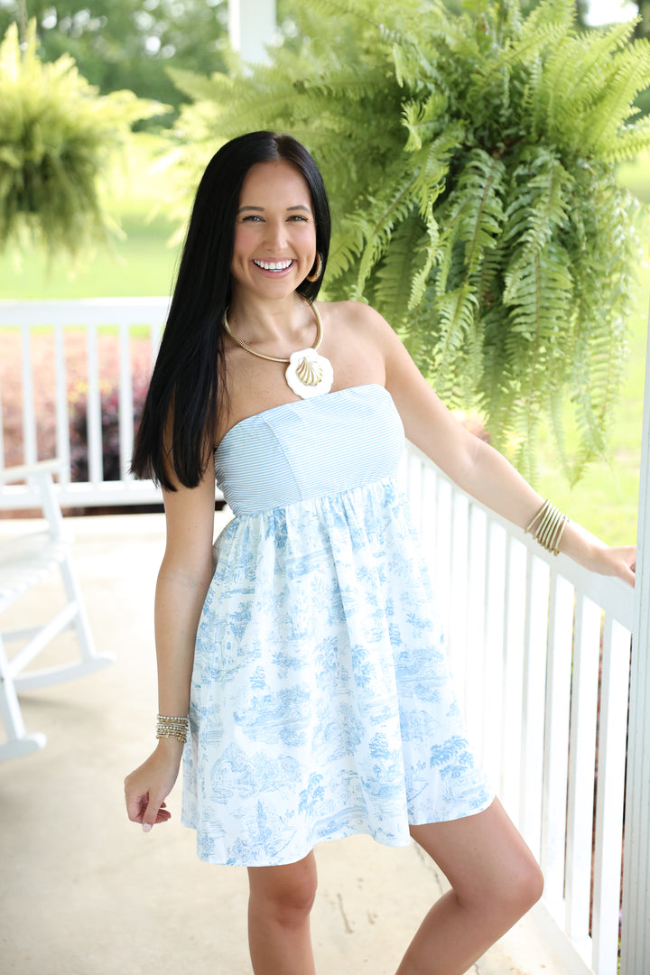 Whispering Winds Strapless Mini Dress "Blue"
