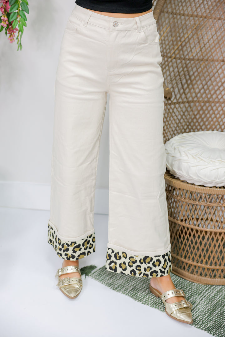 Leopard Cuff Jeans "Ecru"