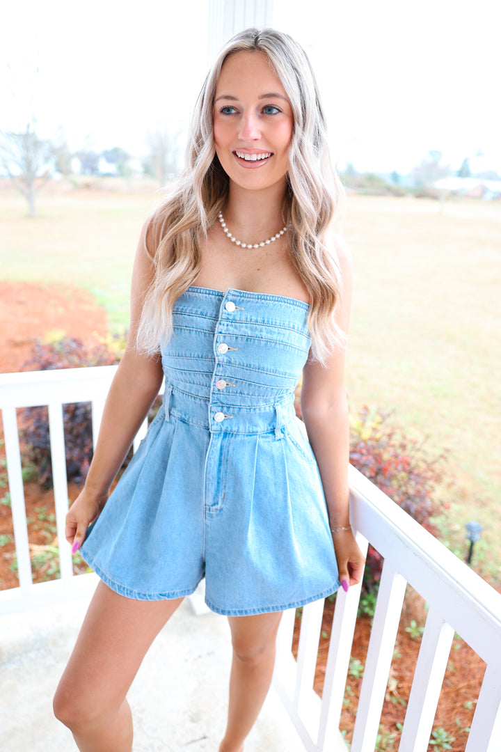 Strapless Denim Romper