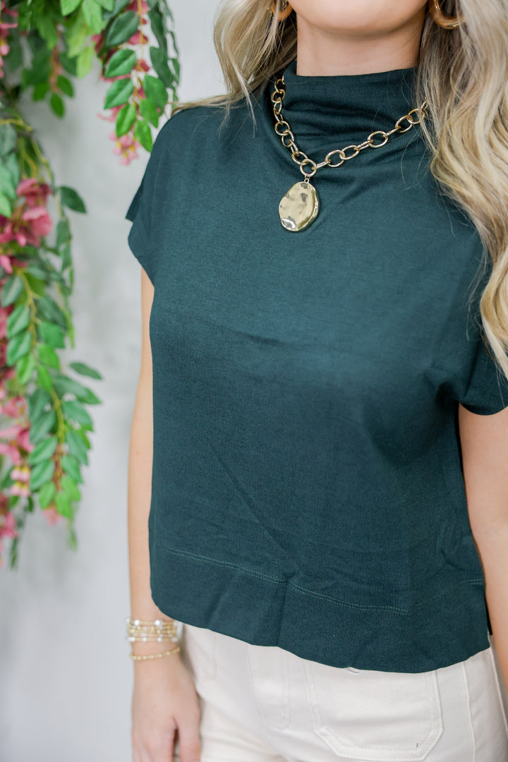 Solid Knit Mock Neck Top "H Green"