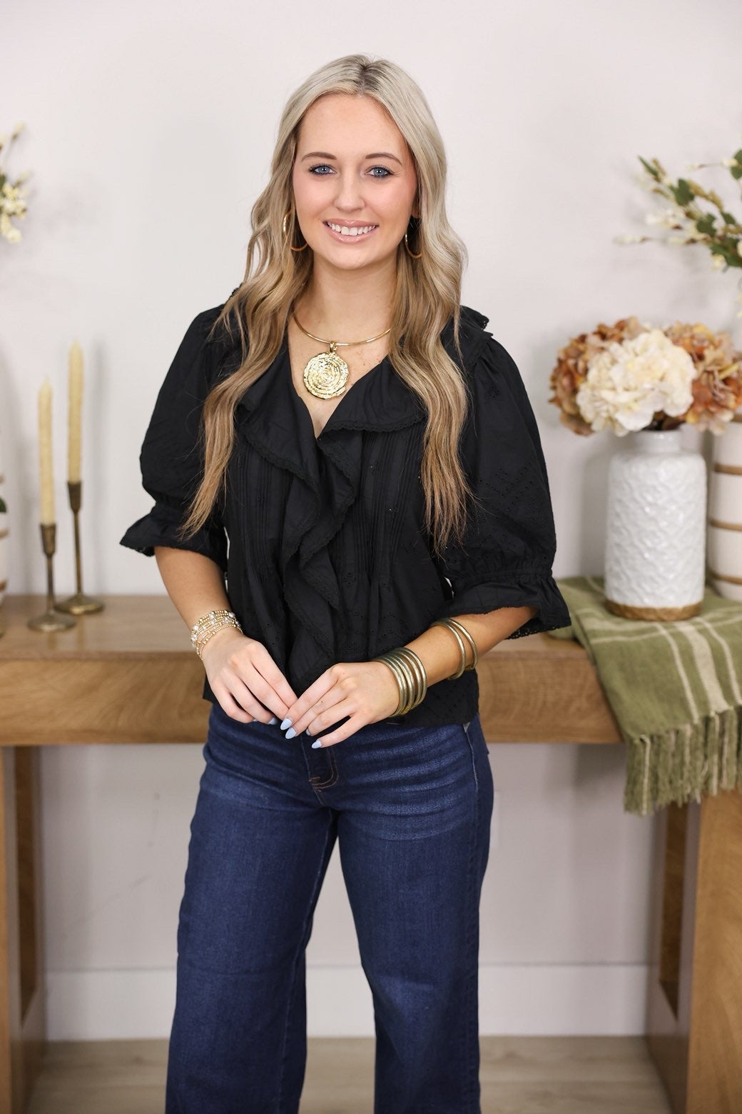 Classy Cotton Ruffle Top "Black"