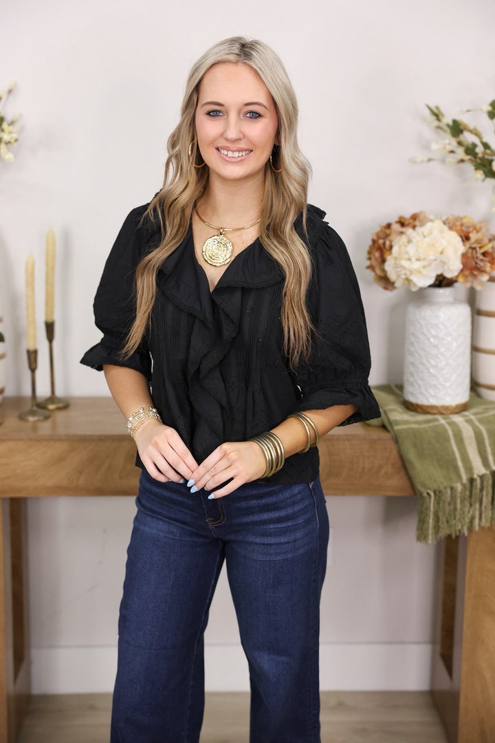 Classy Cotton Ruffle Top "Black"