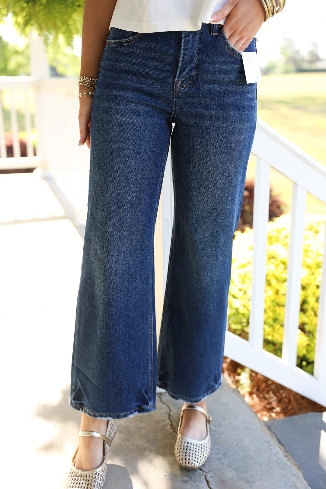 Risen - TC 4-Way Stretch High Rise Crop Wide Jeans "Dark"